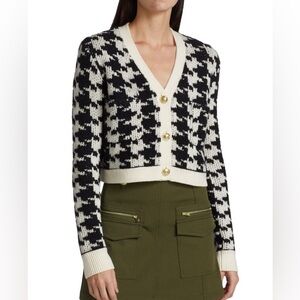 DEREK LAM 10 CROSBY Molly Wool Blend Houndstooth Crop Cardigan Size XS‎